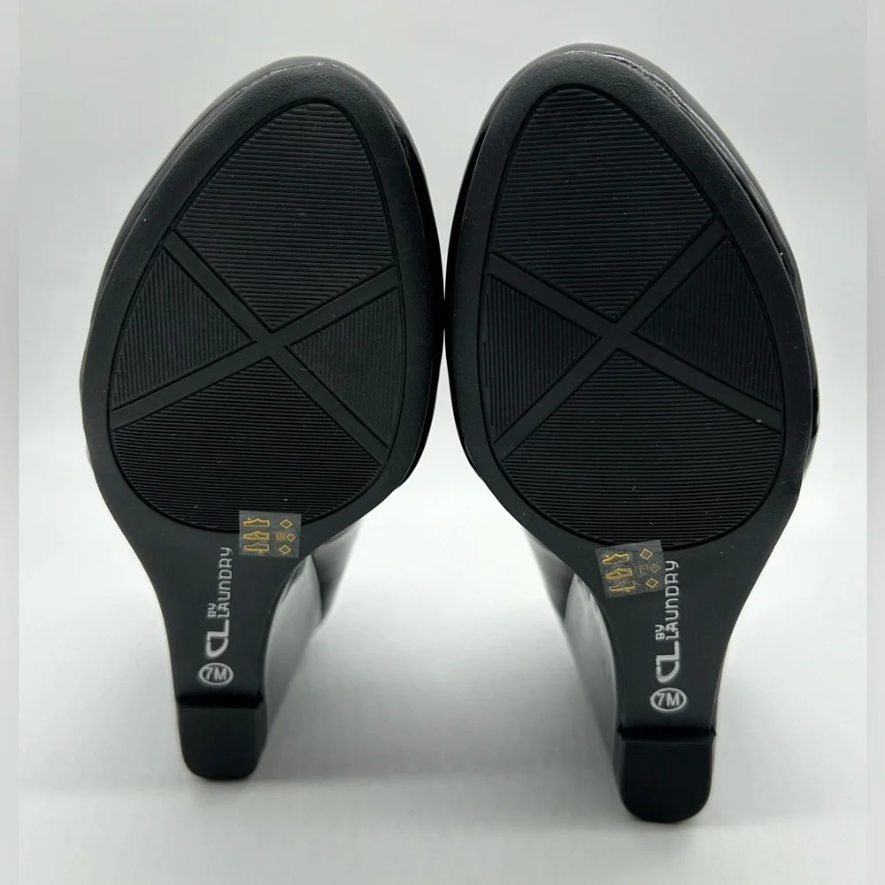 CL by Laundry Nima Patent Black Wedge Pumps Women’s 7 Glossy Heels New In Box